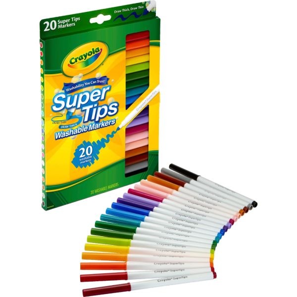 Crayola Washable Markers, Super Tip, Assorted Colors, Box Of 20