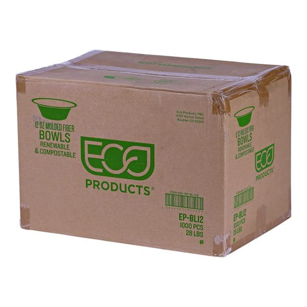 Eco-Products Renewable Sugarcane Bowls, 12 Oz, Natural White, 50/Pack, 20 Packs/Carton