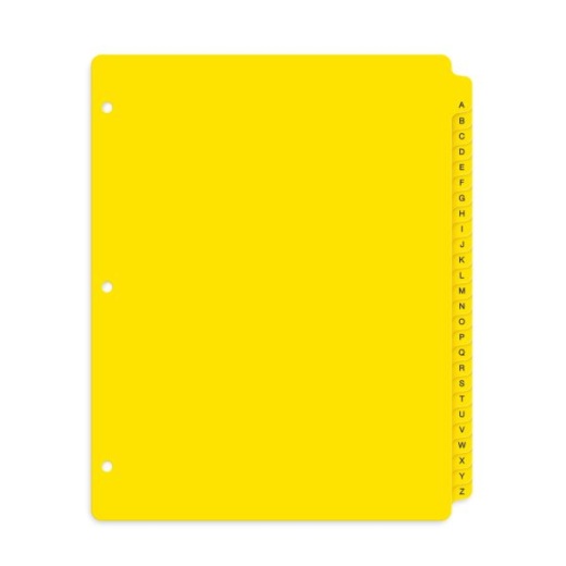 Avery A-Z Plastic Preprinted Divider Tabs, 8-1/2" X 11", Yellow, Set Of 26