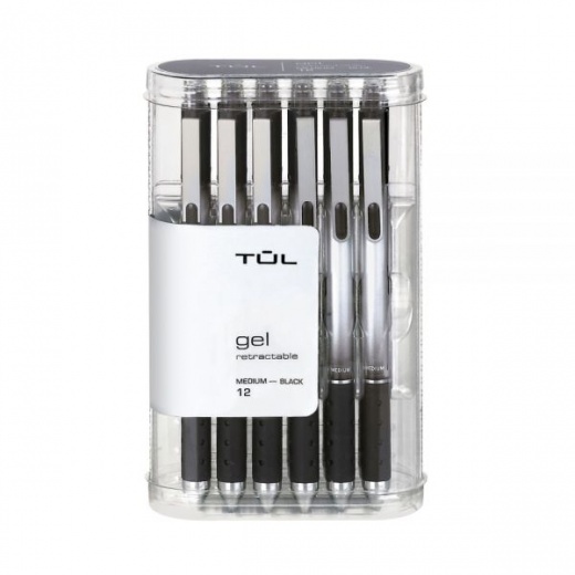 Tul Gl Series Retractable Gel Pens, Medium Point, 0.7 Mm, Silver Barrel, Black Ink, Pack Of 12 Pens