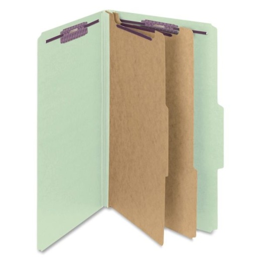 Smead Classification Folders, Pressboard with Safeshield Fasteners, 2 Dividers, 2" Expansion, Legal Size, 100% Recycled, Gray/Green, Box of 10