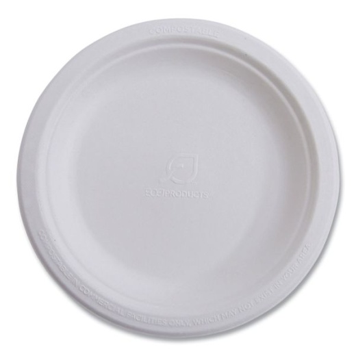 Eco-Products Vanguard Renewable And Sugarcane Plates, 10" Dia, White, 500/Carton