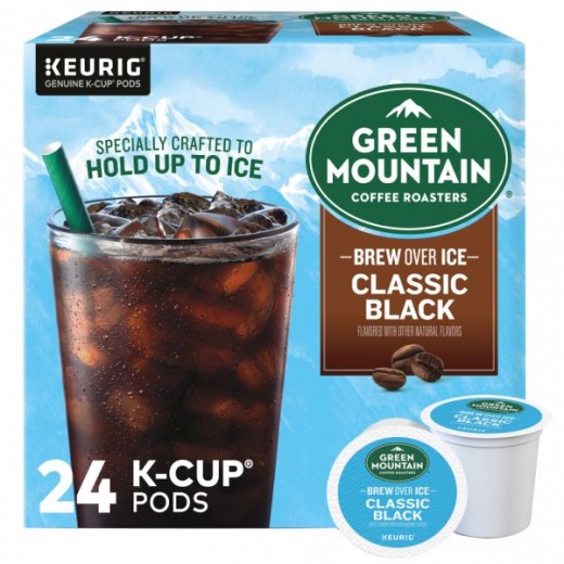 Green Mountain Coffee Brew Over Ice Single-Serve K-Cup Pods, Medium Roast, Classic Black, Box Of 24 Pods