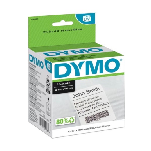 Dymo Labelwriter Shipping Labels, 2.31" X 4", White, 250 Labels/Roll