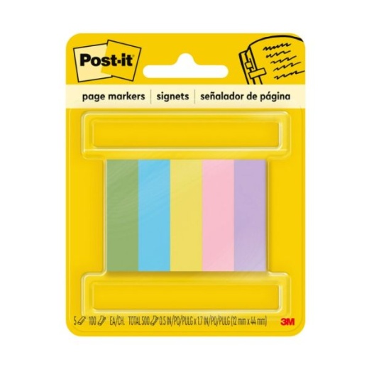 Post-It Notes Page Markers - 1/2" X 2", Jewel Pop Colors, 100 Per Pad, Pack Of 5 Pads
