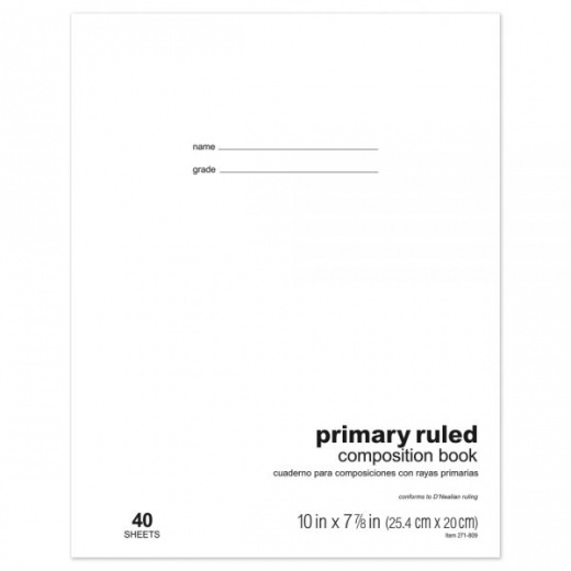 Schoolmate Composition Book, 7 7/8" x 10", Primary Ruled, 40 Sheets