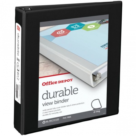 Durable View 3-Ring Binder, 1 1/2" D-Rings, Black