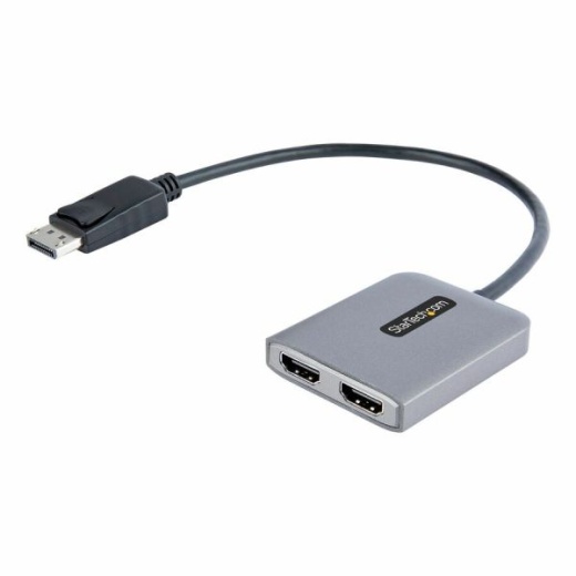 DP to Dual HDMI MST Hub, 2 Port DisplayPort Multi Monitor Adapter with 1ft/30cm Cable, DP 1.4 | DSC | HBR3