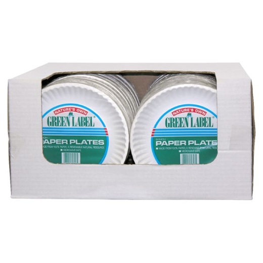 Ajm Green Label Paper Plates, 9", White, Box Of 1,200 Plates