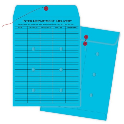 Quality Park Interdepartment Envelopes, 10" x 13", 1-Sided Narrow Rule, Button & String Closure, Blue, Box Of 100