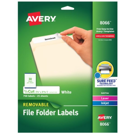 Avery Removable File Folder Labels, 2/3" x 3-7/16", 750 Labels (8066)