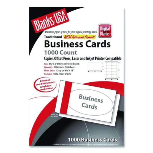 Printable Microperf Business Cards, 2 x 3.5 White Bristol Papers