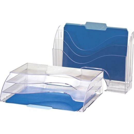 Officemate Clear Wave 2-Way Desktop Organizer - 3 Compartment(s) - 3 Tier(s)