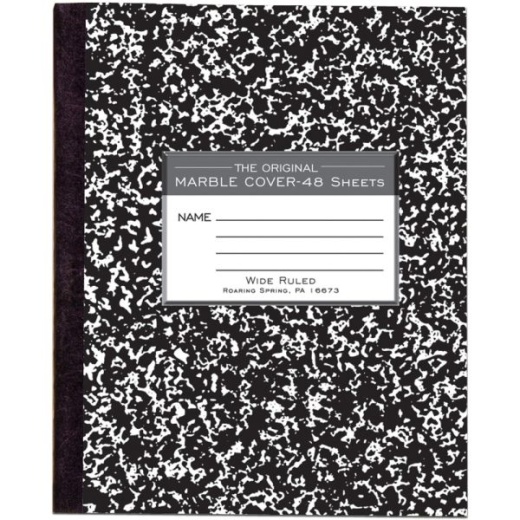 Roaring Spring Tape Bound Composition Notebook, 8 1/2" X 7", 48 Sheets, Black Marble