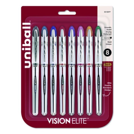 Uniball Vision Elite Hybrid Gel Pen, Stick, Bold 0.8 Mm, Assorted Ink And Barrel Colors, 8/Pack