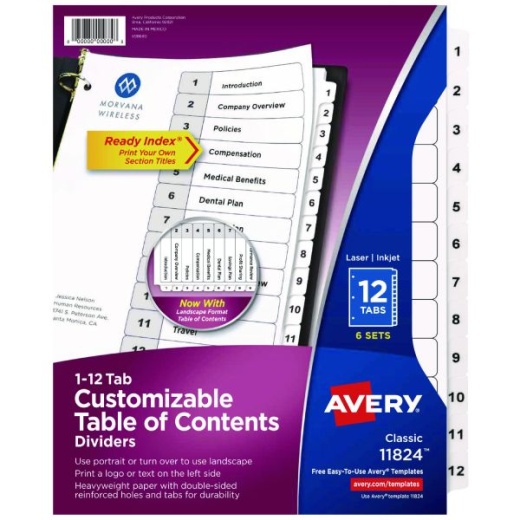 Avery Customizable Table Of Contents Ready Index Black And White Dividers