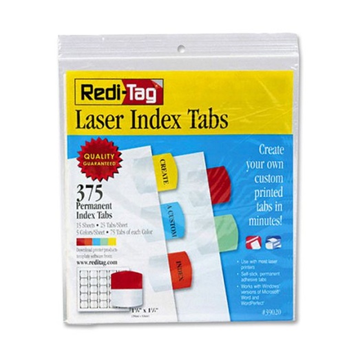 Redi-Tag Laser Index Tabs, 1 1/8" x 1 1/4", Assorted, Pack Of 375