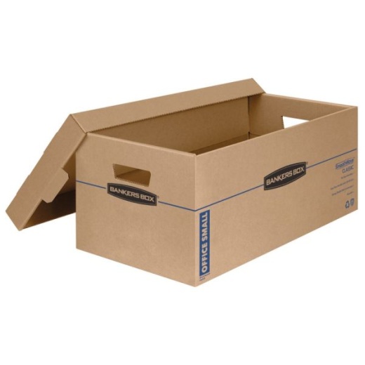 Bankers Box SmoothMove Prime Lift-Off Lid Moving Boxes, Small, 24" x 12" x 10", Kraft/Blue, Pack Of 8