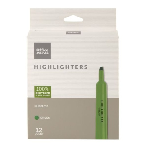 Chisel-Tip Highlighter, 100% Recycled Plastic Barrel, Green, Pack Of 12