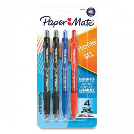 Paper Mate Profile Gel Pen, Retractable, Medium 0.7 Mm, Assorted Ink And Barrel Colors, 4/Pack