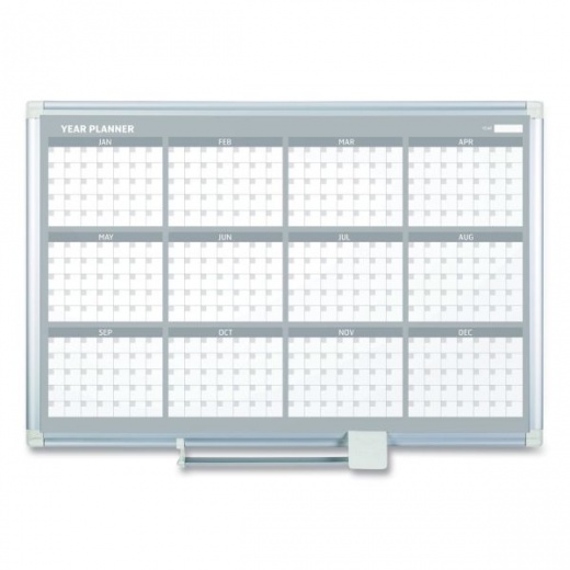 MasterVision Magnetic Dry Erase Calendar Board, 12-Month, 36 X 24, White Surface, Silver Aluminum Frame