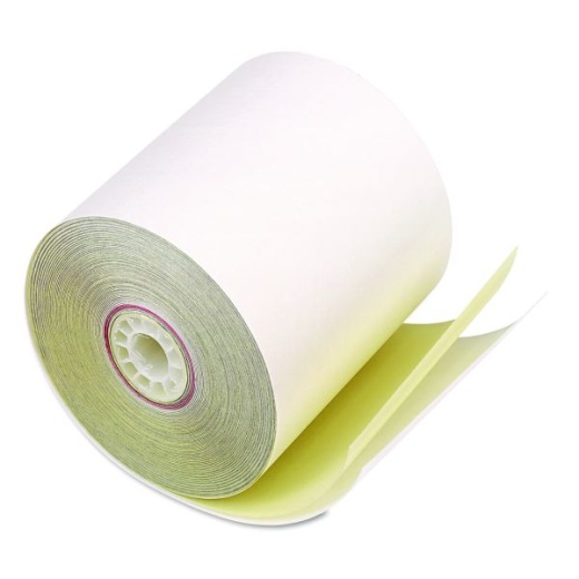 Iconex Impact Printing Carbonless Paper Rolls, 3" x 90 Ft, White/Canary, 50/Carton