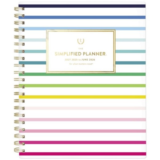 Simplified By Emily Ley For At-A-Glance Academic 2025-2026 Weekly Monthly Planner, Happy Stripe, Large, 8 1/2" X 11"