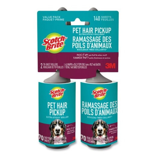 Scotch-Brite Pet Hair Pickup Lint Roller, 70 Sheets/Roller, 2/Pack