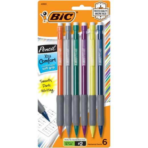 BIC Xtra Comfort Mechanical Pencils, 0.7 Mm, Assorted Barrel Colors, Pack Of 6