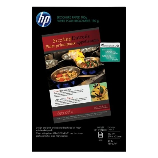 HP Brochure Inkjet Paper, Glossy, White, Ledger Size (11" x 17")