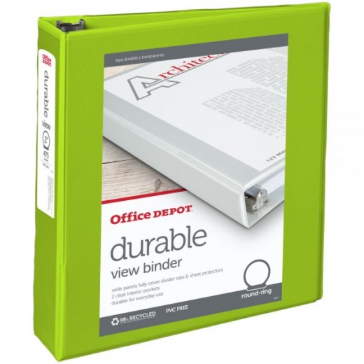 Durable View 3-Ring Binder, 2" Round Rings, Green