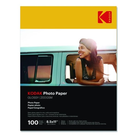 Kodak Photo Paper, 8 Mil, 8.5 x 11, Glossy White, 100/Pack