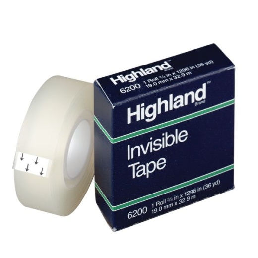 3M Highland 6200 Invisible Tape, 3/4" X 1,296", Clear