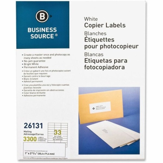 Business Source Bright White Copier Labels - 1" Width X 2 3/4" Length