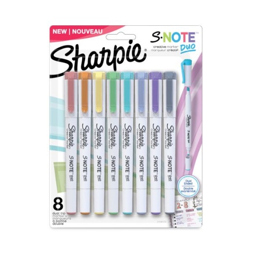Sharpie S-Note Creative Markers, Assorted Ink Colors, Bullet/Chisel Tip, White Barrel, 8/Pack