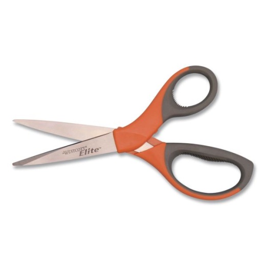 Westcott Elite Series Stainless Steel Shears, 8" Long, 3.5" Cut Length, Straight Orange Handle