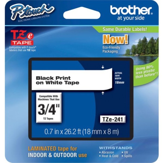 Brother TZe-241 Label Maker Tape, 3/4" X 26 3/16', White