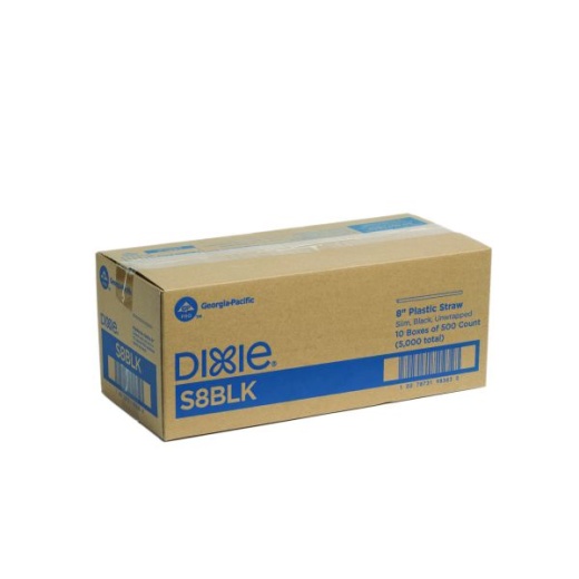 Dixie Slim Unwrapped Plastic Straws, 8" Black - 500 Count