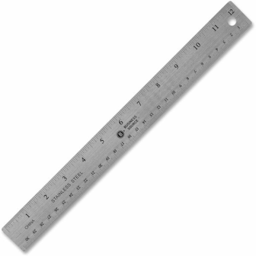 Business Source Nonskid Stainless Steel Ruler - 12" Length - 1/16, 1/32 Graduations - Metric Measuring System