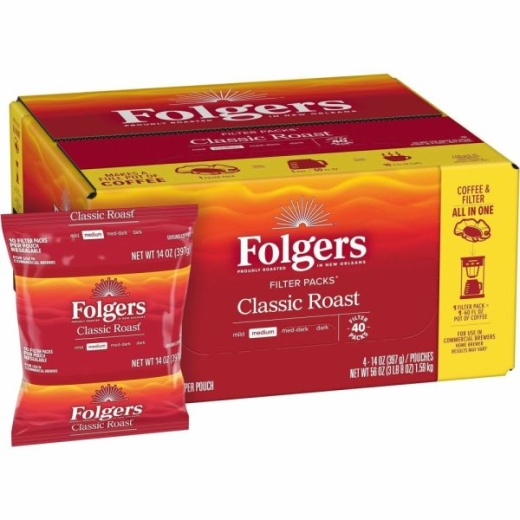 Folgers Coffee Filter Packs, Classic Roast, 1.4 Oz Pack, 40/Carton