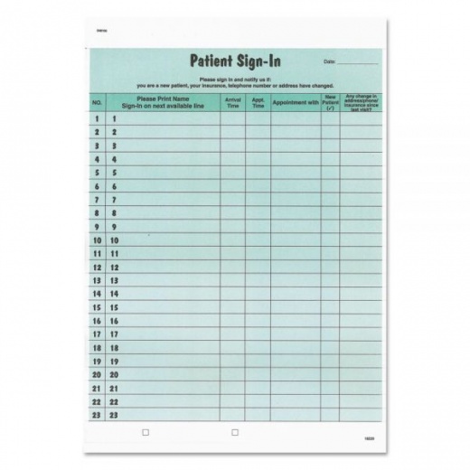 Tabbies Patient Sign-In Label Forms, Two-Part Carbon, 8.5 x 11.63, Green Sheets, 125 Forms Total