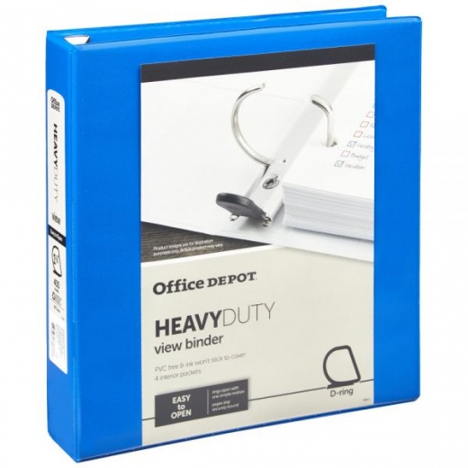 Heavy-Duty View 3-Ring Binder, 1 1/2" D-Rings, Blue