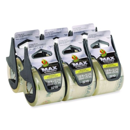 Duck Max Packaging Tape With Dispenser, 1.5" Core, 1.88" x 22 Yds, Crystal Clear, 6/Box