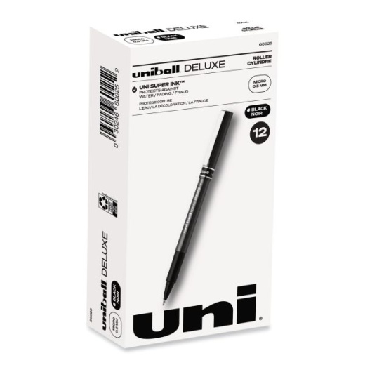Uniball Deluxe Roller Ball Pen, Stick, Extra-Fine 0.5 Mm, Black Ink, Metallic Gray/Black Barrel
