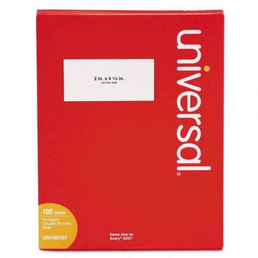 Universal Copier Mailing Labels, 2 x 4.25, White, 10/Sheet, 100 Sheets/Box