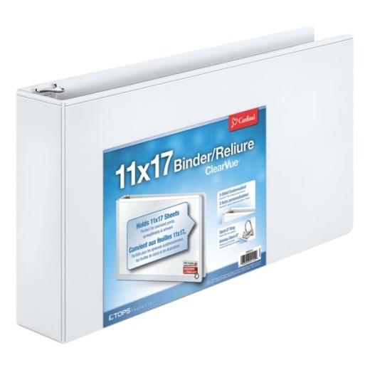 Cardinal Slant-D Ring Tabloid Clearvue 3-Ring Binder, 3" D-Rings, 64% Recycled, White