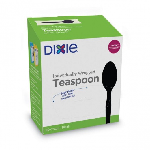 Dixie Grab'n Go Wrapped Cutlery, Spoon, Plastic, Black, 90/Box