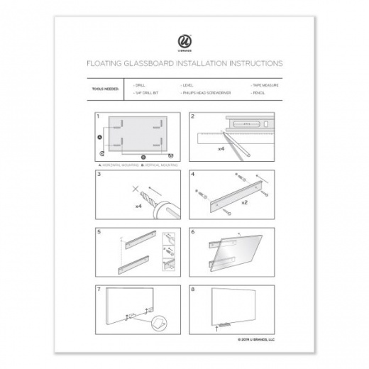 U Brands Magnetic Glass Dry Erase Board, 70 x 35 Inches, White Frosted Surface, Frameless