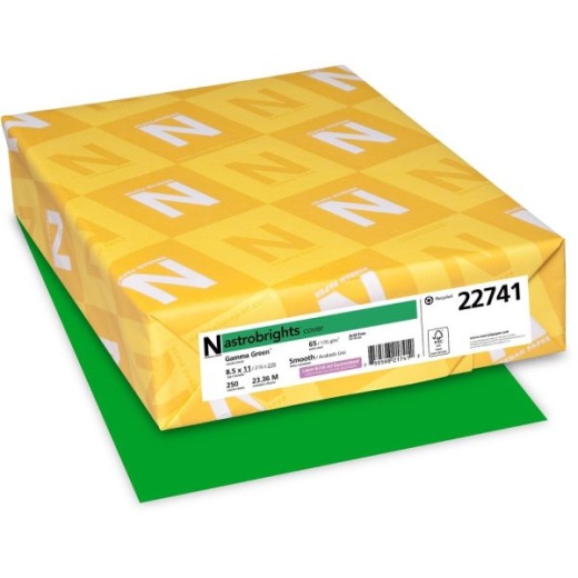 Astrobrights Multi-Use Card Stock, Gamma Green, Letter (8.5" x 11"), 65 Lb, 30% Recycled, Pack Of 250