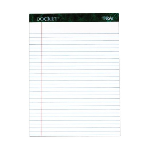 Tops Docket Writing Pads, 8 1/2" X 11 3/4", Legal Ruled, 50 Sheets Per Pad, White, Pack Of 12 Pads